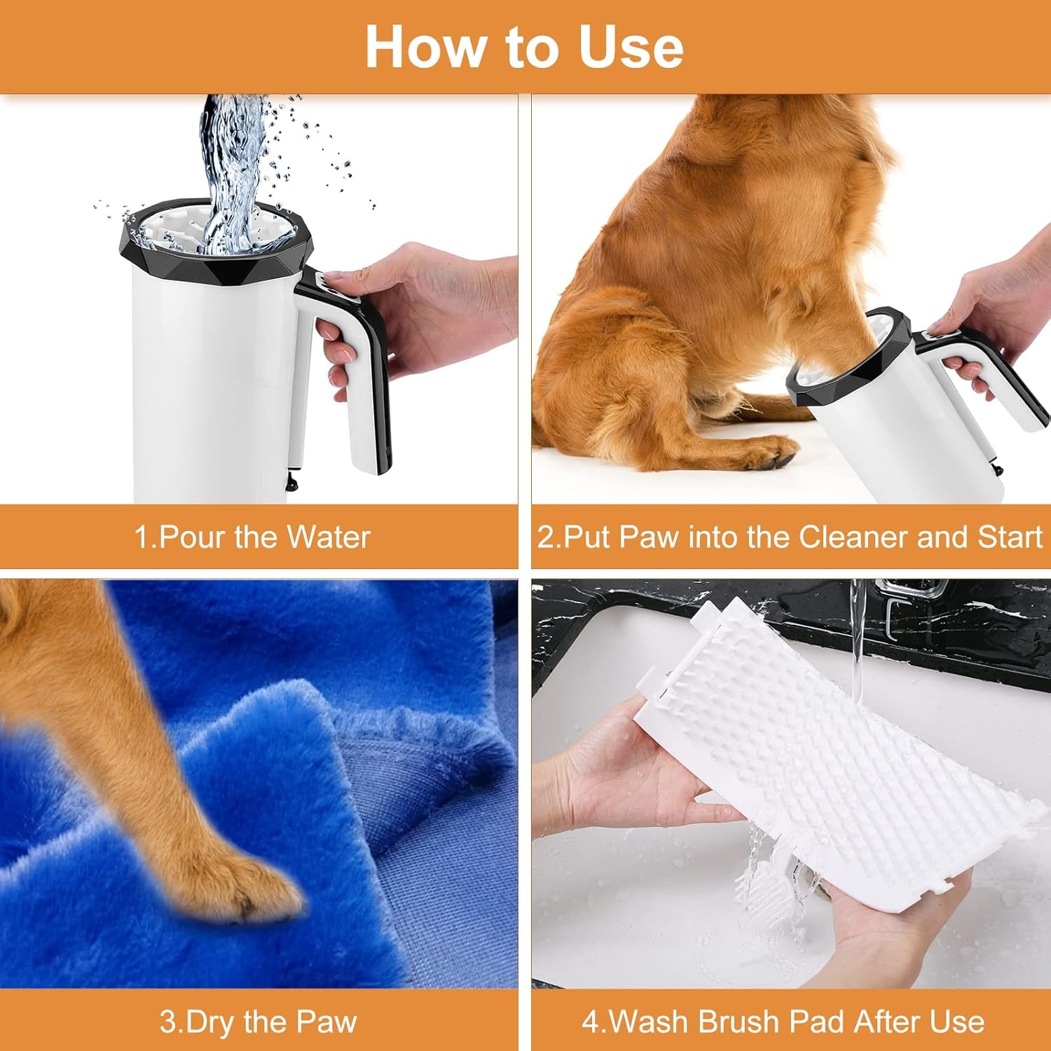 Nettoyeur Pattes Pour Chien, 7.4V, 2400Mah, Lave Pattes Pour Chien Rechargeable Avec Brosse Amovible Silicone Souple (Noir) - NordPaws
