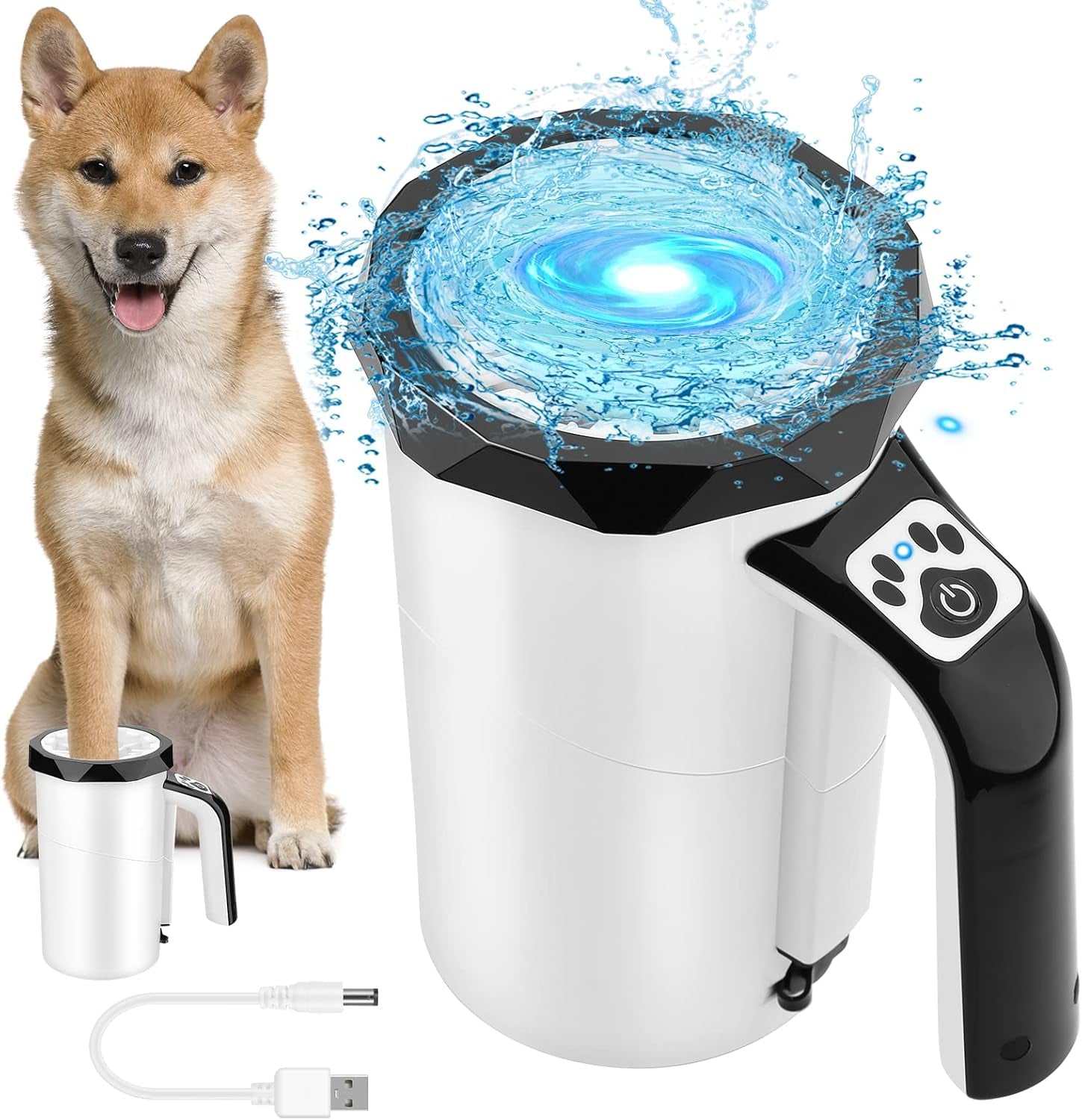 Nettoyeur Pattes Pour Chien, 7.4V, 2400Mah, Lave Pattes Pour Chien Rechargeable Avec Brosse Amovible Silicone Souple (Noir) - NordPaws